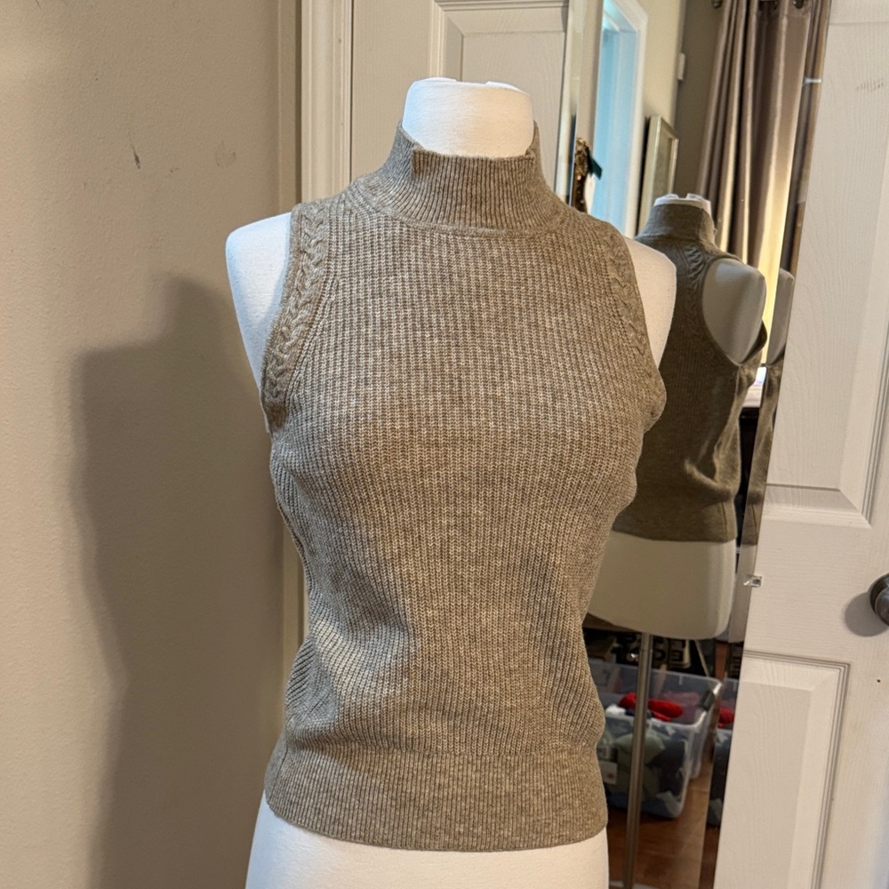 White House Black Market Taupe Sleeveless Mock Neck Knit Tank